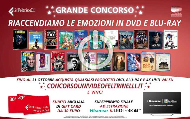 Univideo e Feltrinelli: su acquisto di DVD e Blu-ray migliaia di gift card in palio fino al 31 Ottobre