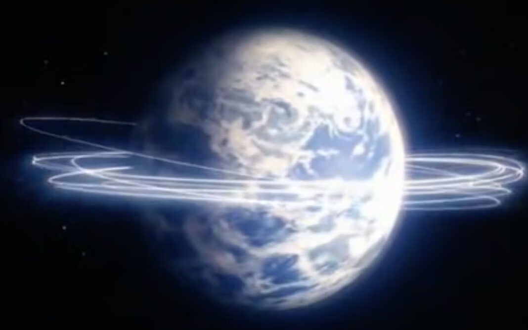 Superman vola attorno alla terra