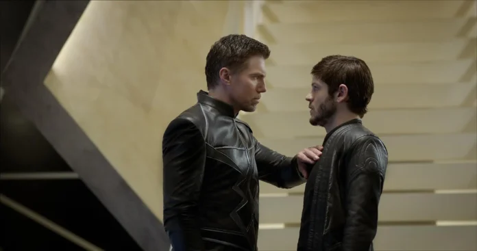 Anson Mount and Iwan Rheon in Inhumans (2017)