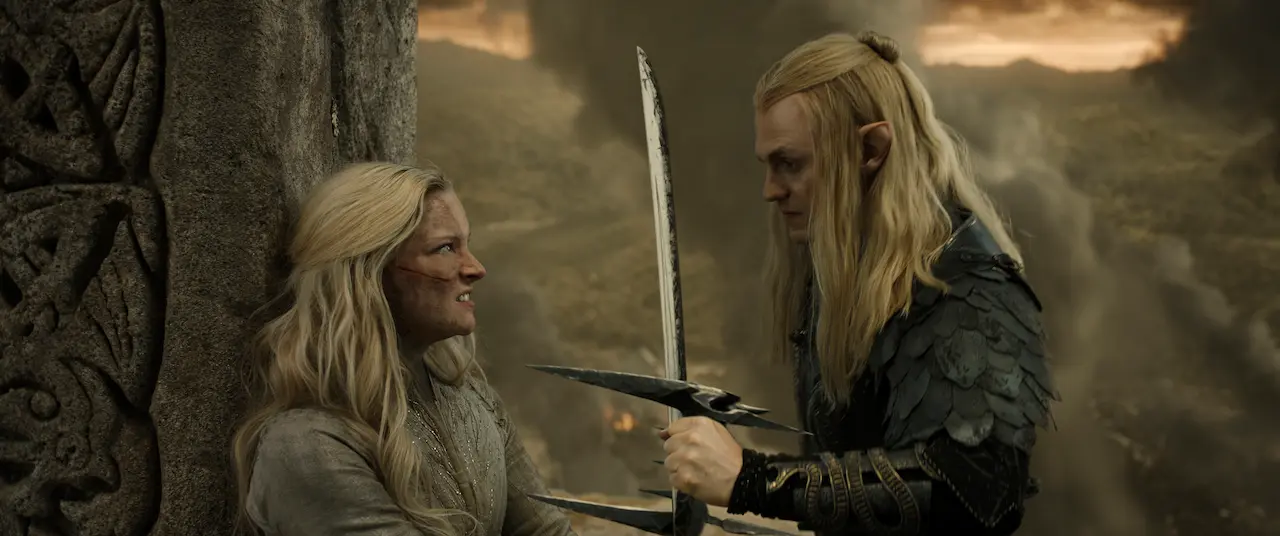 Morfydd Clark as Galadriel; Charlie Vickers as Sauron