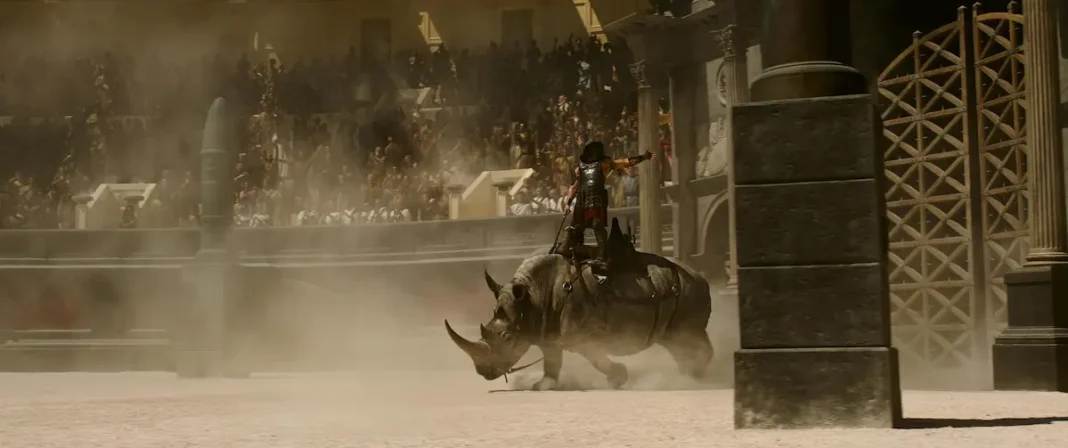 Il Gladiatore II scena rinoceronte