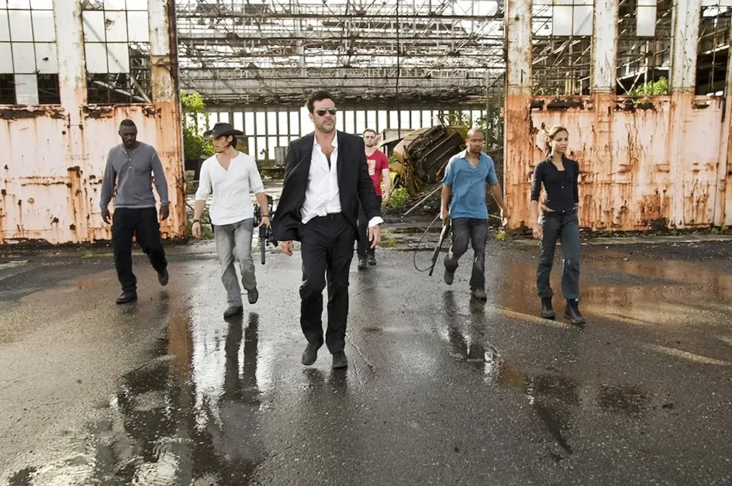 Idris Elba, Chris Evans, Jeffrey Dean Morgan, Zoe Saldaña, Óscar Jaenada e Columbus Short in The Losers