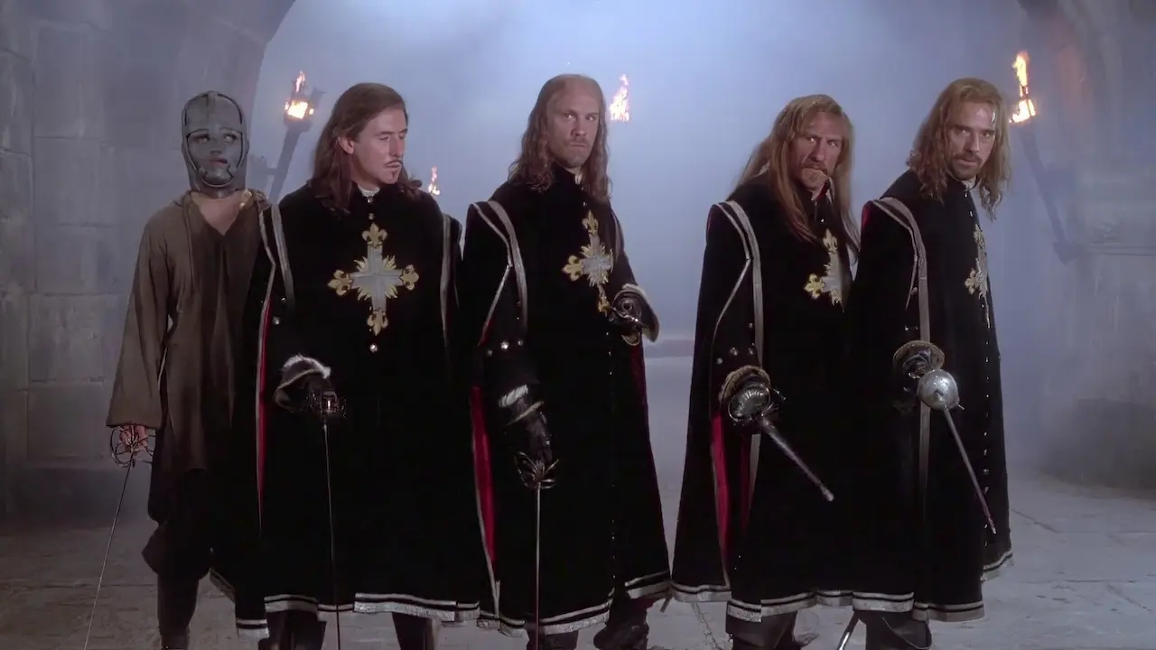 Gabriel Byrne, John Malkovich, Gerard Dépardieu e Jeremy Irons in La maschera di ferro