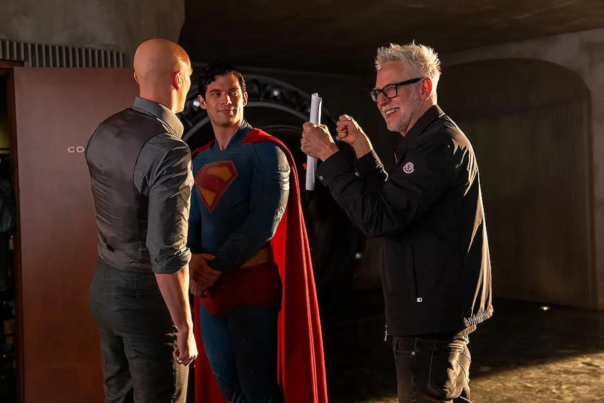 James Gunn, Nicholas Hoult, and David Corenswet in Superman (2025)